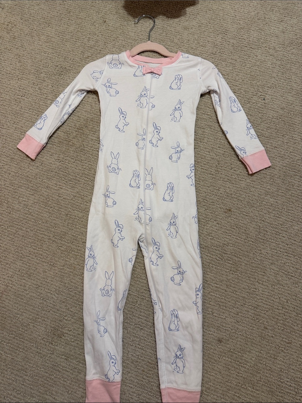 Kids One-Piece Sleeper - Pink Trim Bunny Print